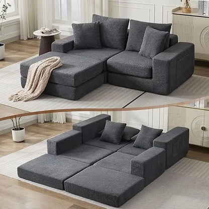 Sectional Couch with L-Shape Chaise, Modern Boneless Cloud Couch for Living Room, Sofa Bed with Deep Seat, No Assembly