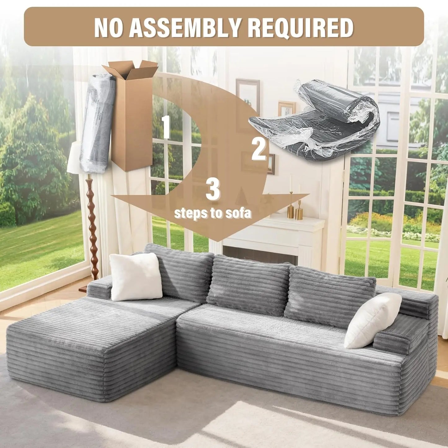 3 Seat L-Shape Modular Couch, Customized High Elastic Memory Foam Living Room Sofa