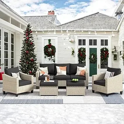 Wicker Patio Furniture Set Modern Outdoor Conversation  Sofa with Cushion and Ottomans for Garden, Poolside, Backyard