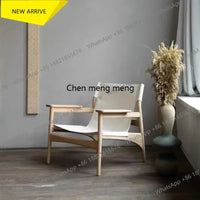 A178  High-end Leather Chair, Danish Leisure Single Back Chair, Solid Wood Saddle Leather Armchair, Home Balcony Leisure Chair