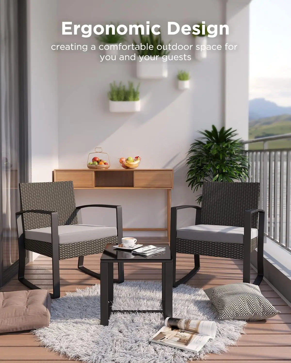 utdoor Rattan Conversation with Coffee Table for Garden Balcony Backyard Poolside (Grey Cushion)