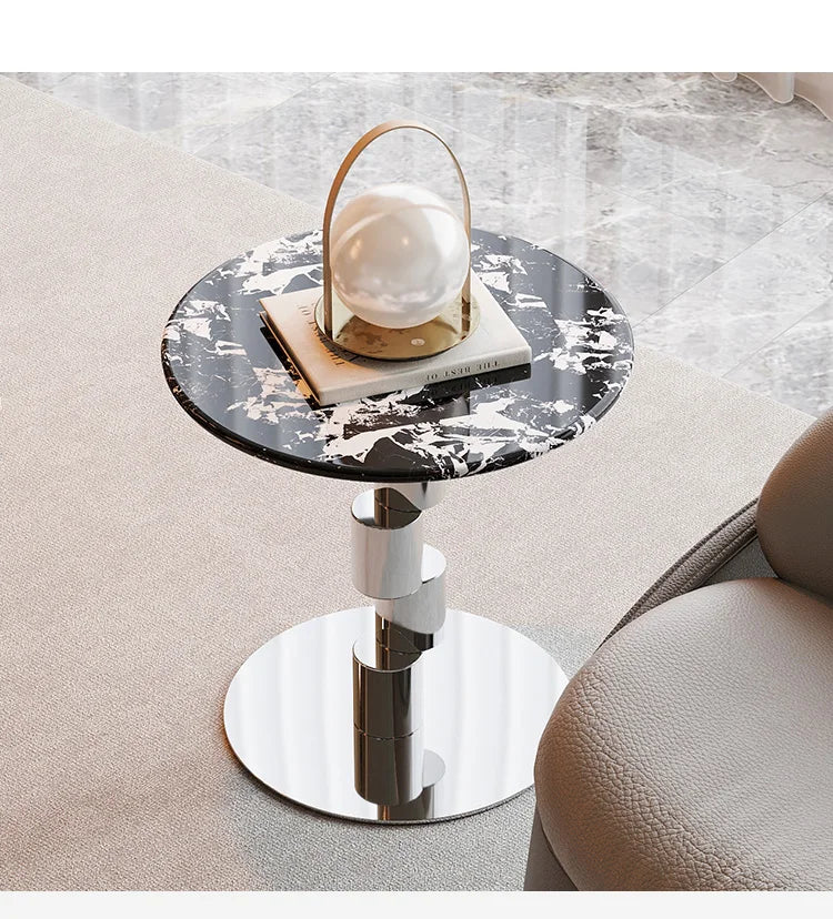 Medieval-Style Napoleon Marble Coffee Table, Designer Model for Home Use, Stainless Steel Corner Table for Living Room, Light Luxury Side Table for Bedroom