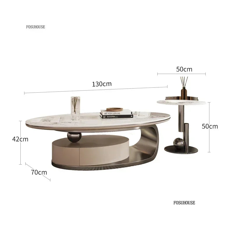 Nordic Light Luxury Designer Oval Coffee Table Rock Board Coffee Tables for Living Room Simple Storage Side Table Home Furniture