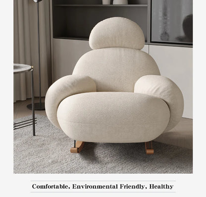 Modern Rocking Leisure Chair White Fabric Sofa Chair Soft Living Room Chair With Footstool Set Lounge Armchair