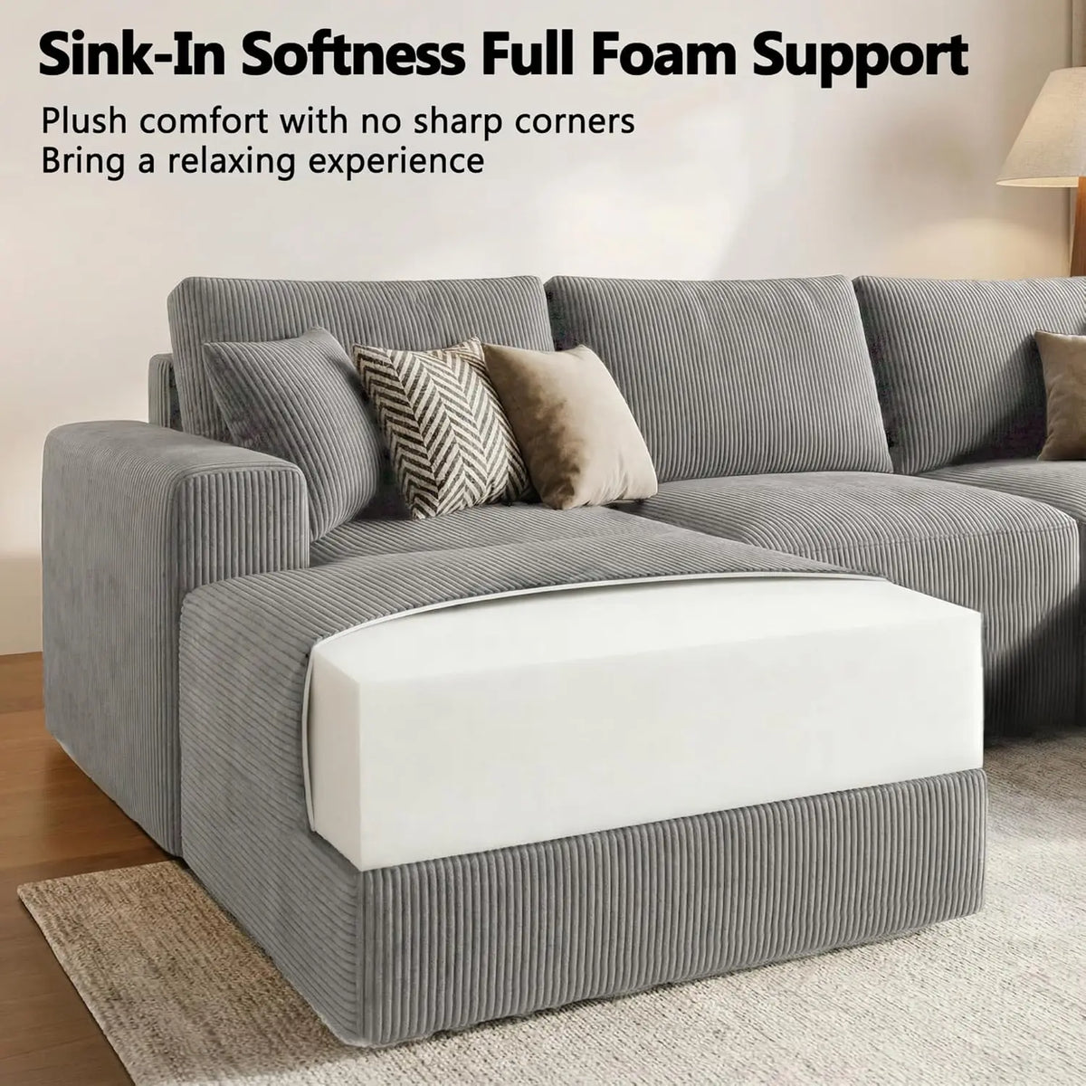Grey L Shaped Sectional Sofa Deep Seat Cloud Modular Upholstered Living Room Furniture Custom