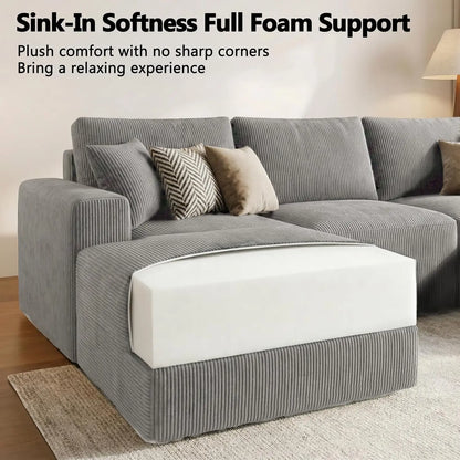 Grey L Shaped Sectional Sofa Deep Seat Cloud Modular Upholstered Living Room Furniture Custom