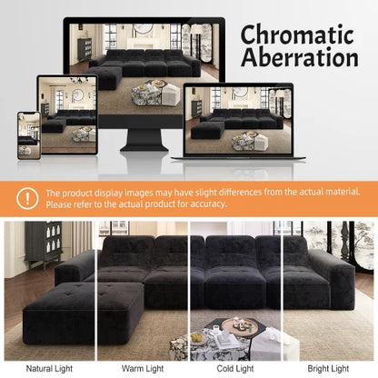 U-Shaped Sectional Sofa, Convertible Modular Couch with Double Chaise, 4-Seater Living Room Furniture, Black