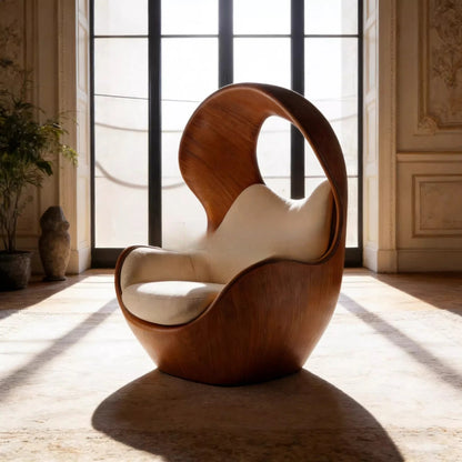 Internet celebrity eggshell single sofa chair retro solid wood surrounded lazy chair living room light luxury artistic leisure