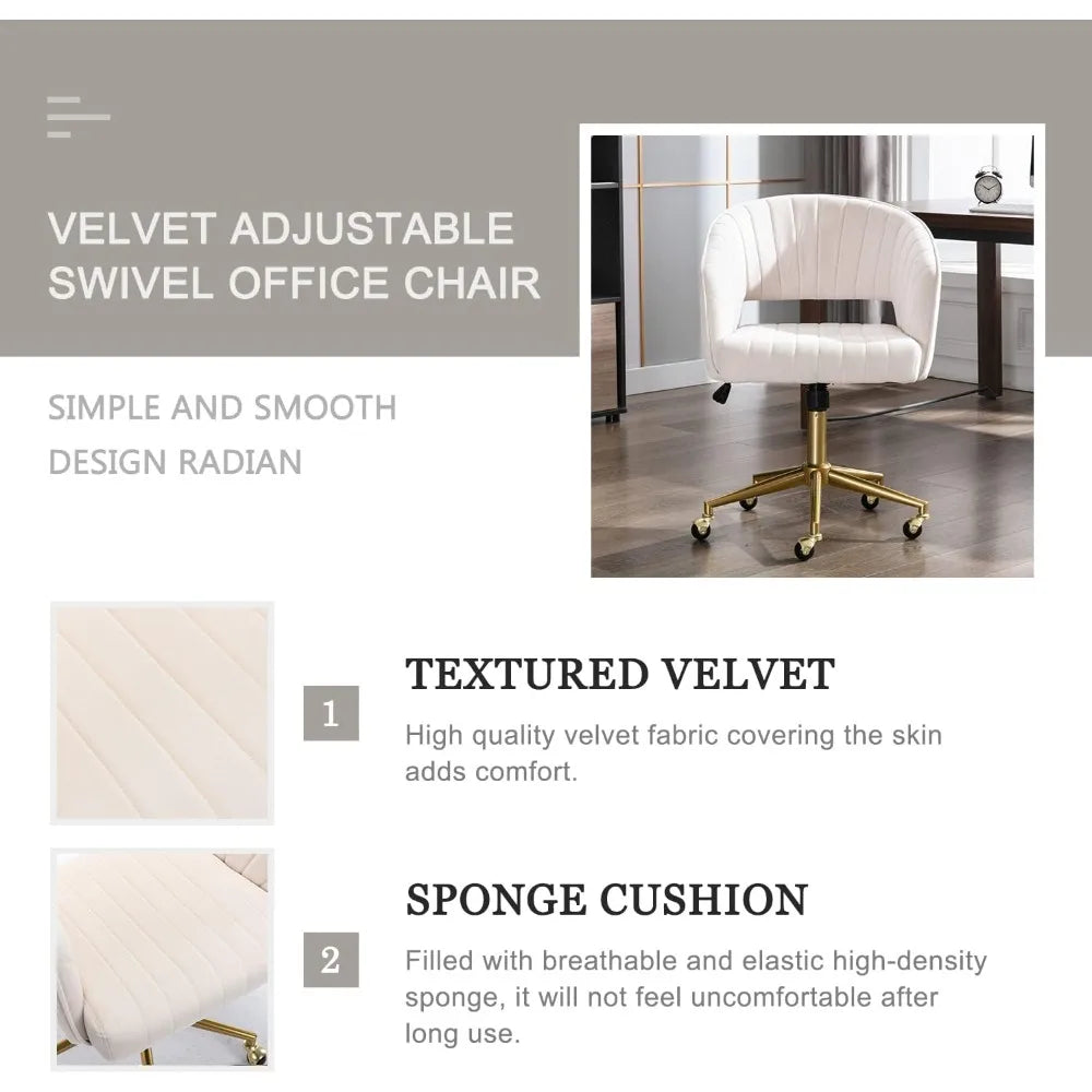 Velvet Home Office Chair, Modern Office Chair with Gold Base, Home Office Desk Chair for Living Room, Bedroom, Vanity, Study