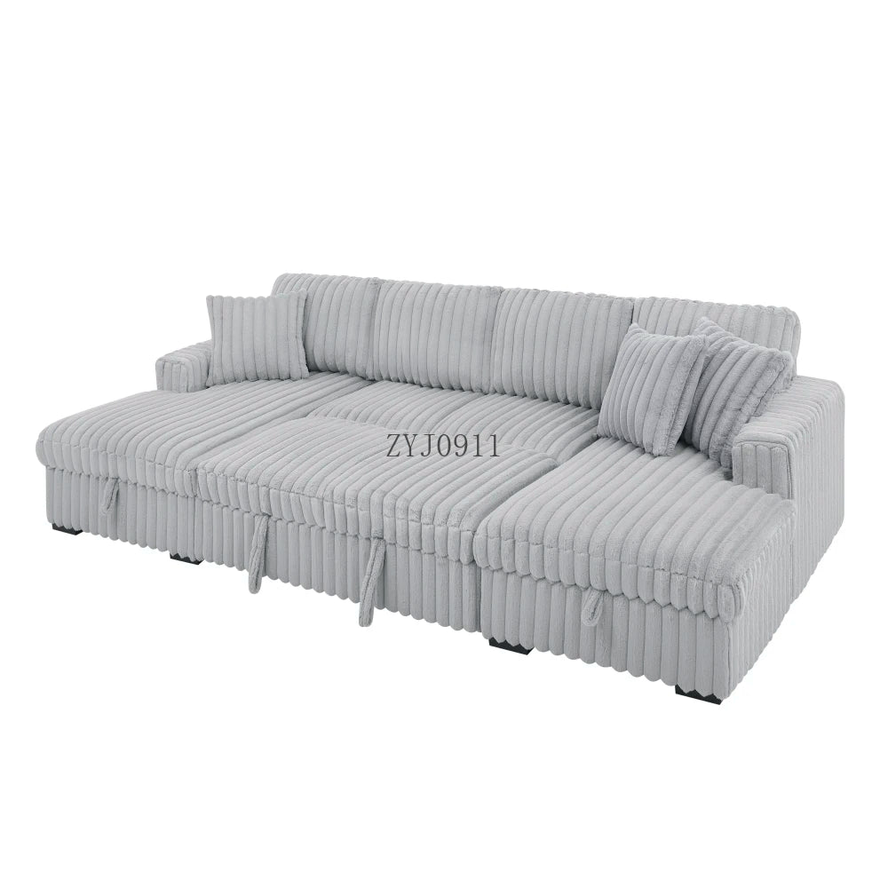 U-chair, 122-in-2 pull-out bed, living room with double storage sectional plush corduroy sofa