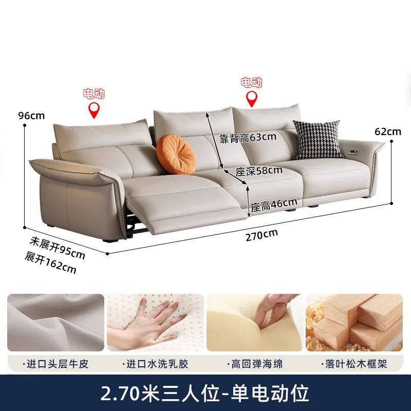 Leather sofa, electric living room, home theater sofa, modern function, adjustable leg support, one layer cowhide sofa