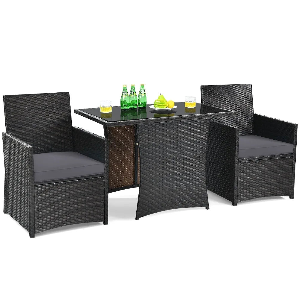 Patio 3PCS Rattan Furniture Set Cushion Sofa Armrest Garden Deck Gray
