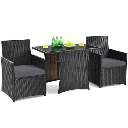 Patio 3PCS Rattan Furniture Set Cushion Sofa Armrest Garden Deck Gray