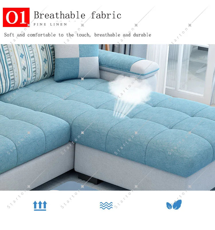Room Fabric Sofa Modern Minimalist Home Corner Sofa Furniture Combination Nordic Solid Frame Fabric Sofa