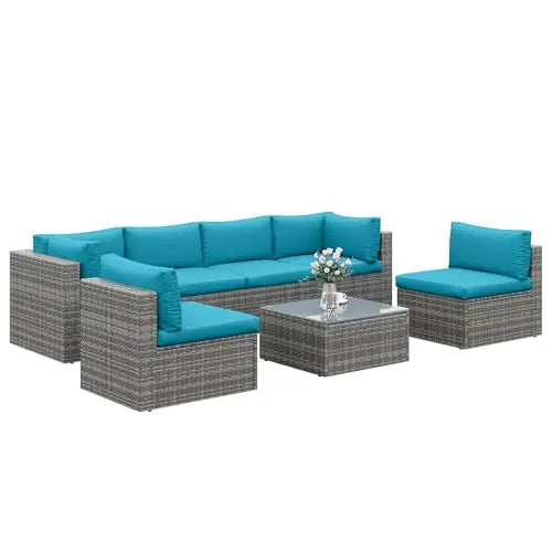 7-Piece Modular Garden Furniture Set, Wicker Outdoor Combination Sofa, With All-Weather Garden Session Set