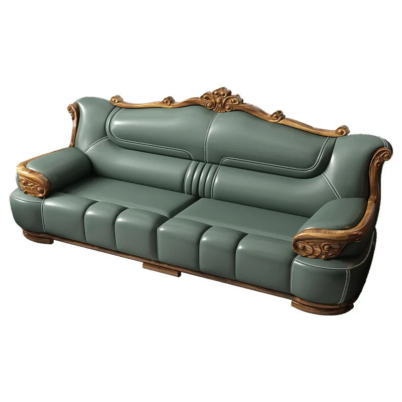 New Chinese-style simple ebony leather sofa luxury villa living room size apartment solid wood furniture corner combination