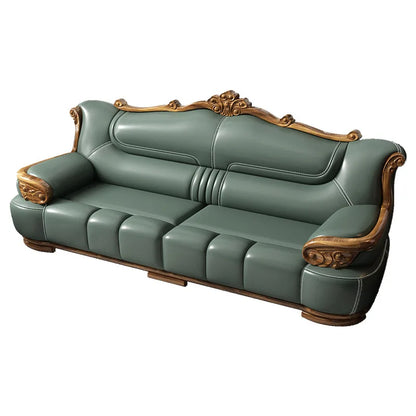 New Chinese-style simple ebony leather sofa luxury villa living room size apartment solid wood furniture corner combination