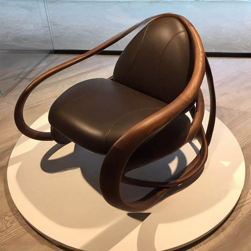 Designer Rocking Chair Solid Wood Balcony Home Living Room Casual Napa Leather Sofa Chair