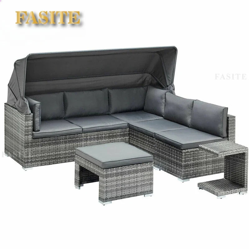 Lying bed, covered courtyard, high-end villa, outdoor rattan woven sofa bed, terrace, outdoor rattan chair