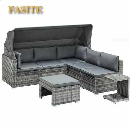 Lying bed, covered courtyard, high-end villa, outdoor rattan woven sofa bed, terrace, outdoor rattan chair