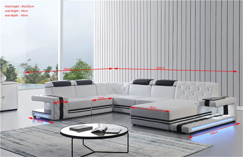Luxury European style living room leather sofa set funriture couch