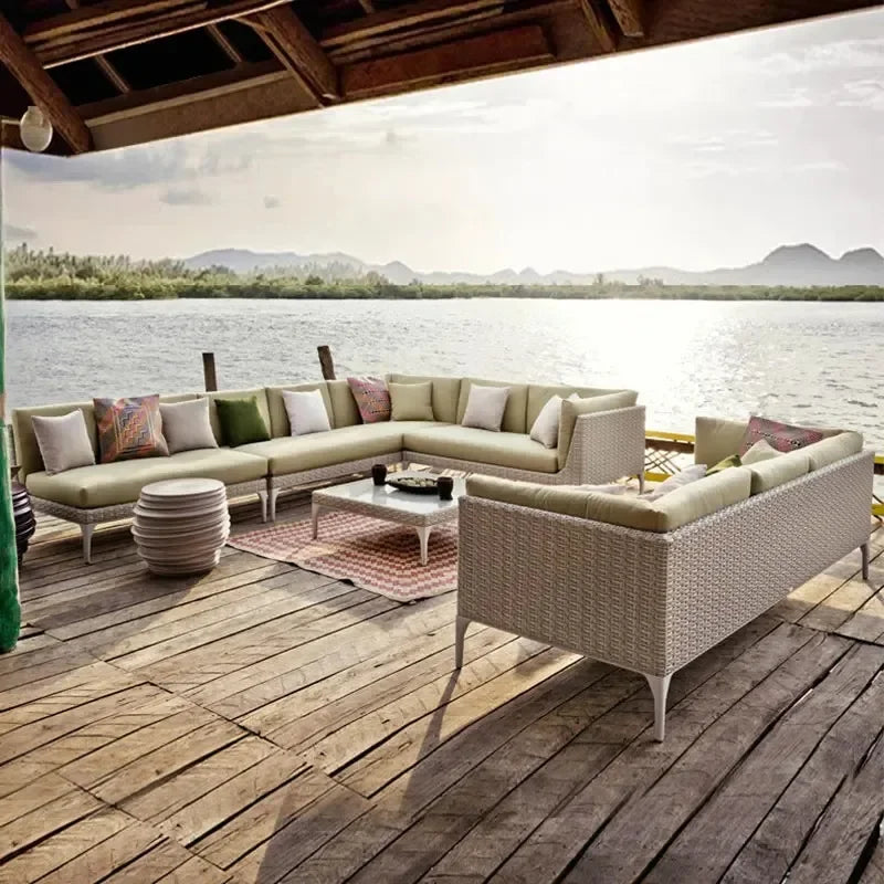 Rattan Sofa Nordic Villa Area Courtyard Outdoor Sofa Furniture Model Room Outdoor Soft Decoration Bed Recliner Waterproof