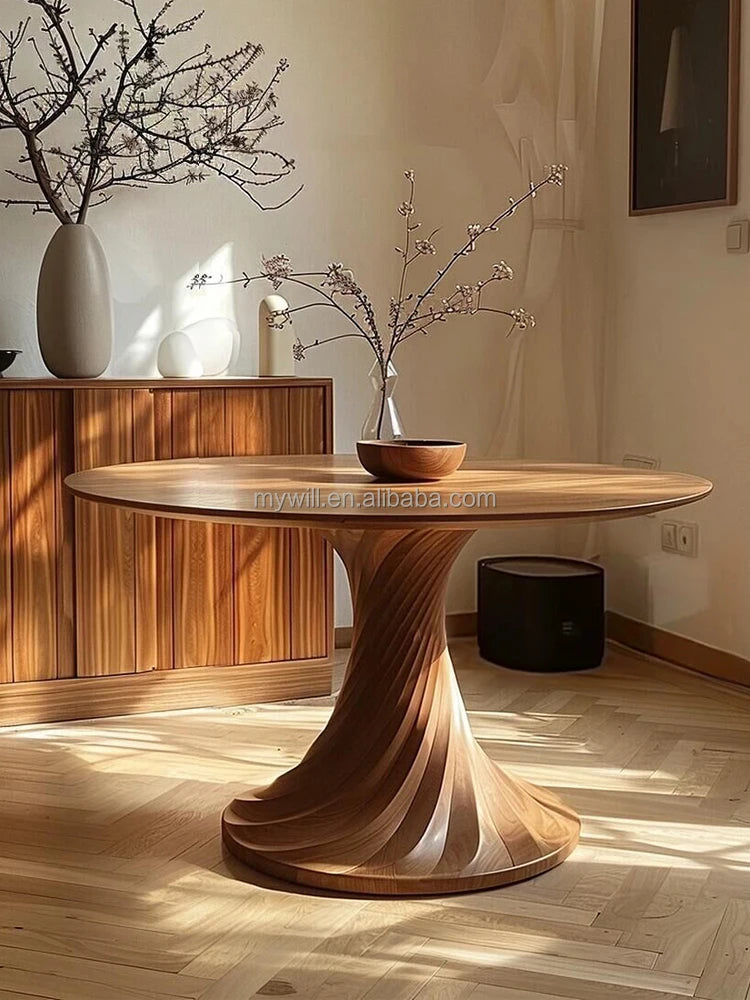 Vintage All Solid Wood Circular Dining Table Designer's Creative Small Layout Round Table Minimalist Art Circular Dining Table