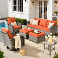 6 Pieces Patio Furniture Set, Outdoor Wicker Sofa Couch with Rocking Swivel Chairs Comfy Cushions, Modern Deep Seat Rattan Conv