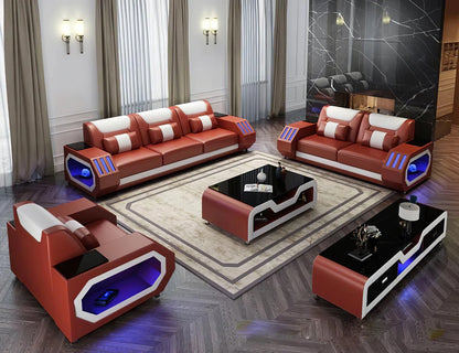 Wooden 1+2+3 Full Set Genuine Leather Sofa Set Living Room Furniture Leather Sofa Furniture Sectional Sofa