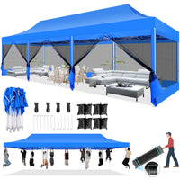 10x30FT Canopy Tent with 8 Sidewalls,Heavy Duty Pop up Canopy Party Tent with Mosquito Netting,Easy up Screen Canopy for Parties