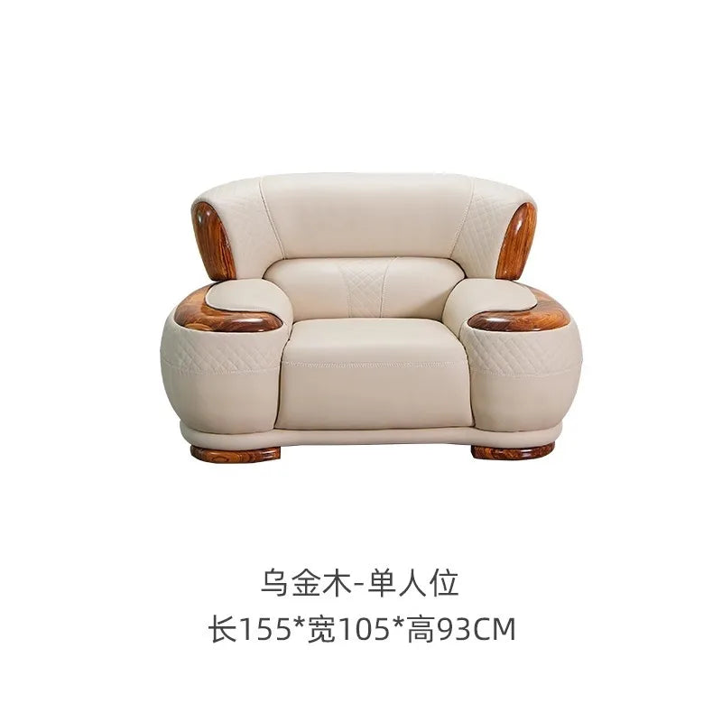 New Chinese Ebony Leather Sofa High-end Villa Large Flat Floor Living Room Leather Art Solid Wood Princess Corner 23 Combination