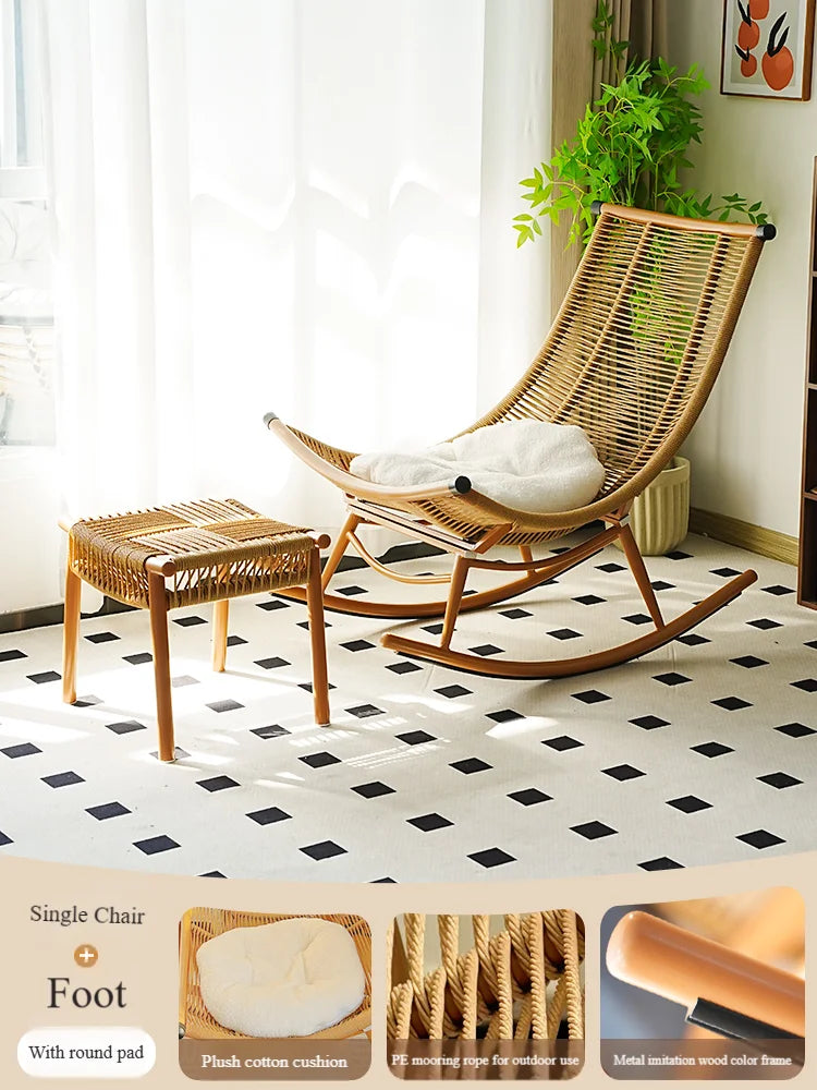 Modern Luxury Living Room Wicker Rattan Rocking Recliner Chair Sofa Single Lazy Garden Balcony Outdoor Camp Bedroom Furniture