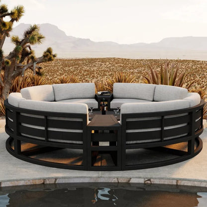 # Luxury Metal Frame Wooden Sectional Sofa Outdoor Aluminum Furniture Round Patio Sofa Outdoor Furniture Round