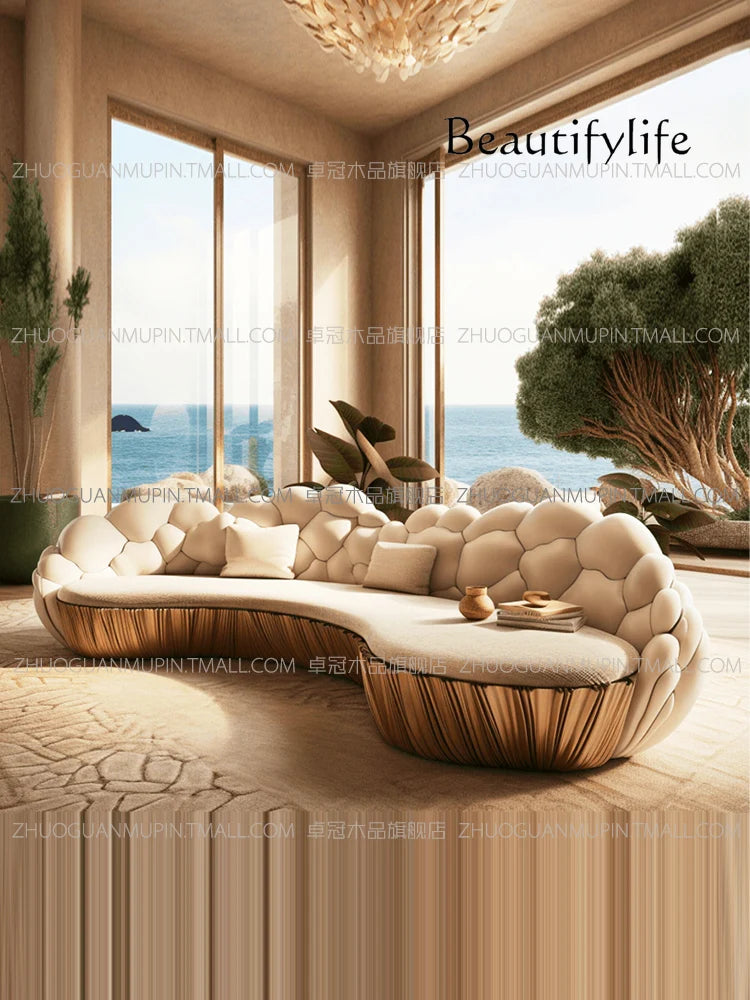 SM French Light Luxury Semi-circular Curved Villa Living Room Creative Sofa Cream Special-shaped Solid Wood