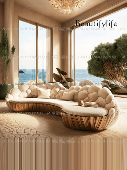 SM French Light Luxury Semi-circular Curved Villa Living Room Creative Sofa Cream Special-shaped Solid Wood