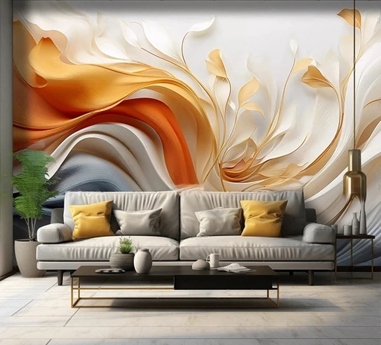MU8751 Custom Creative high-end Chinese abstract ribbon feather sofa living room and bedroom  background wall paper mural