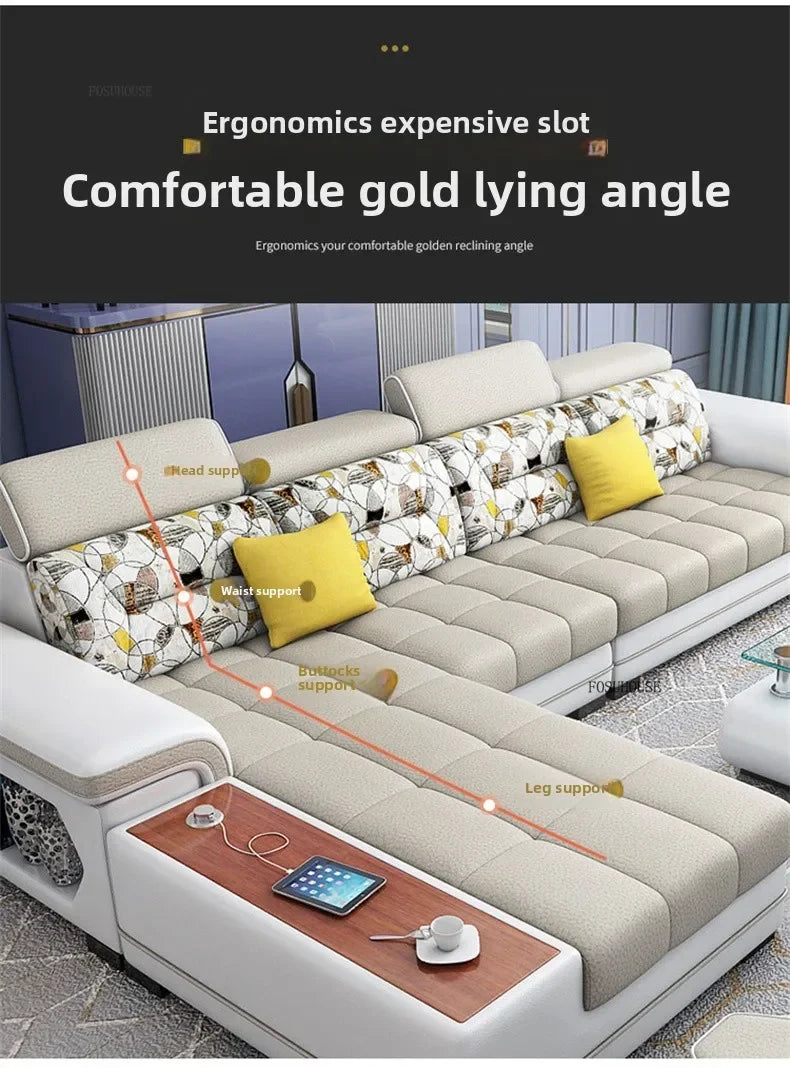 Luxury U-Shape Tech Fabric Living Room Sofas Sets with USB Villa Recliner Sofas Design Modularity Sofa for Living Room Furniture