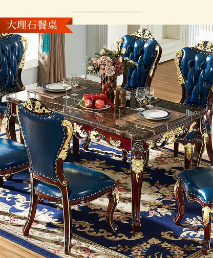 SGF European-style Marble Solid Wood Dining Table Carved Dining Table and Chair Set