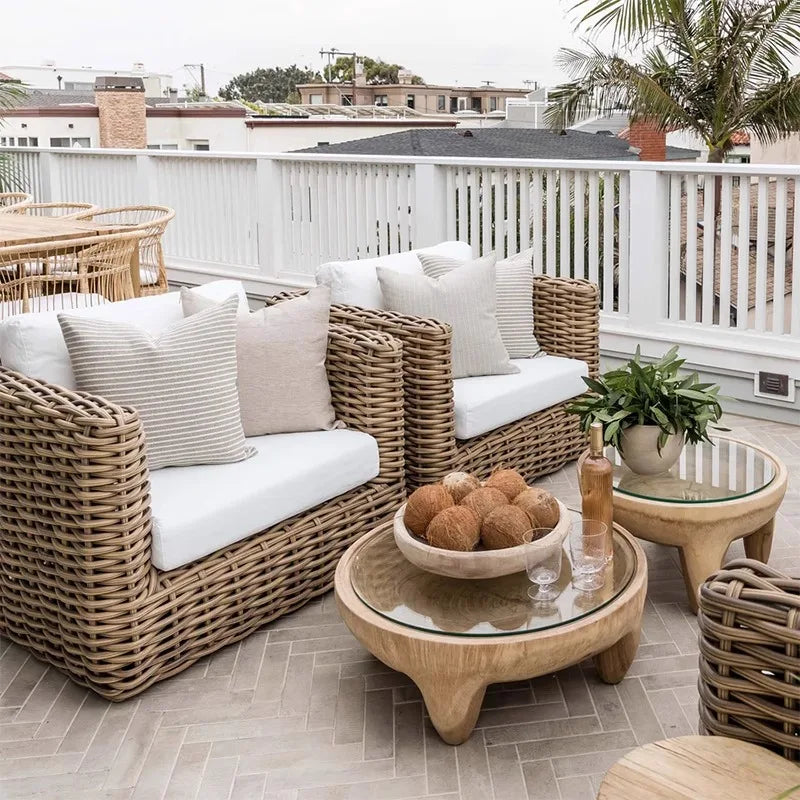 Outdoor rattan sofa courtyard outdoor terrace combination garden balcony outdoor hotel coffee table waterproof furniture
