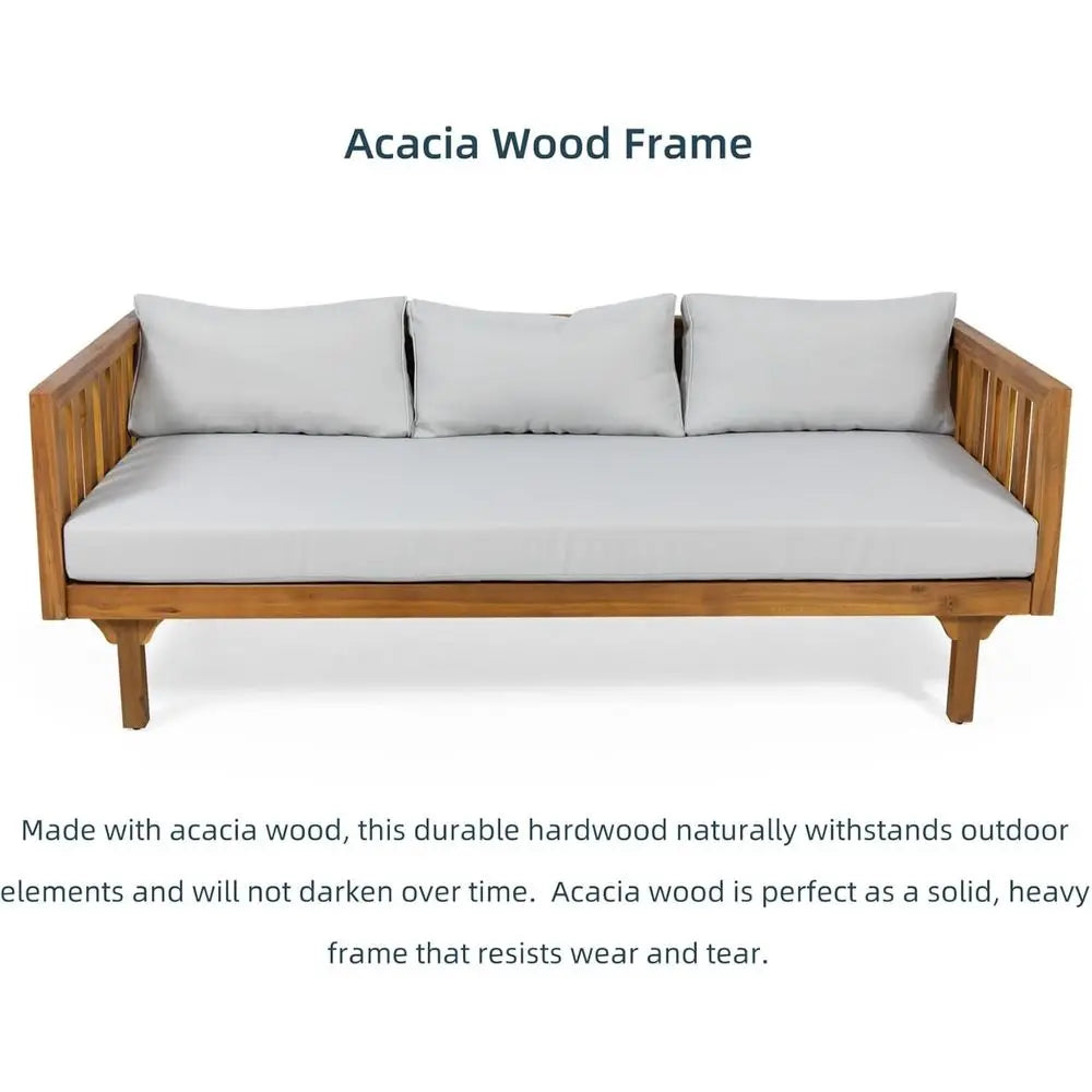 Outdoor Acacia Wood Daybed, 3 Seater Day Bed Couch Soa with Water Resistant Cushions or Patio Backyard, Garden urniture, Light G