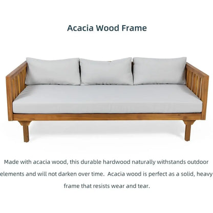 Outdoor Acacia Wood Daybed, 3 Seater Day Bed Couch Soa with Water Resistant Cushions or Patio Backyard, Garden urniture, Light G