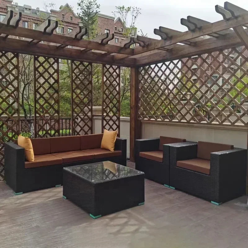 Luxury Terrace Courtyard Garden Furniture Outdoor Garden Sofa Combination Outdoor Waterproof Sun Protection Leisure Sofa Chair N
