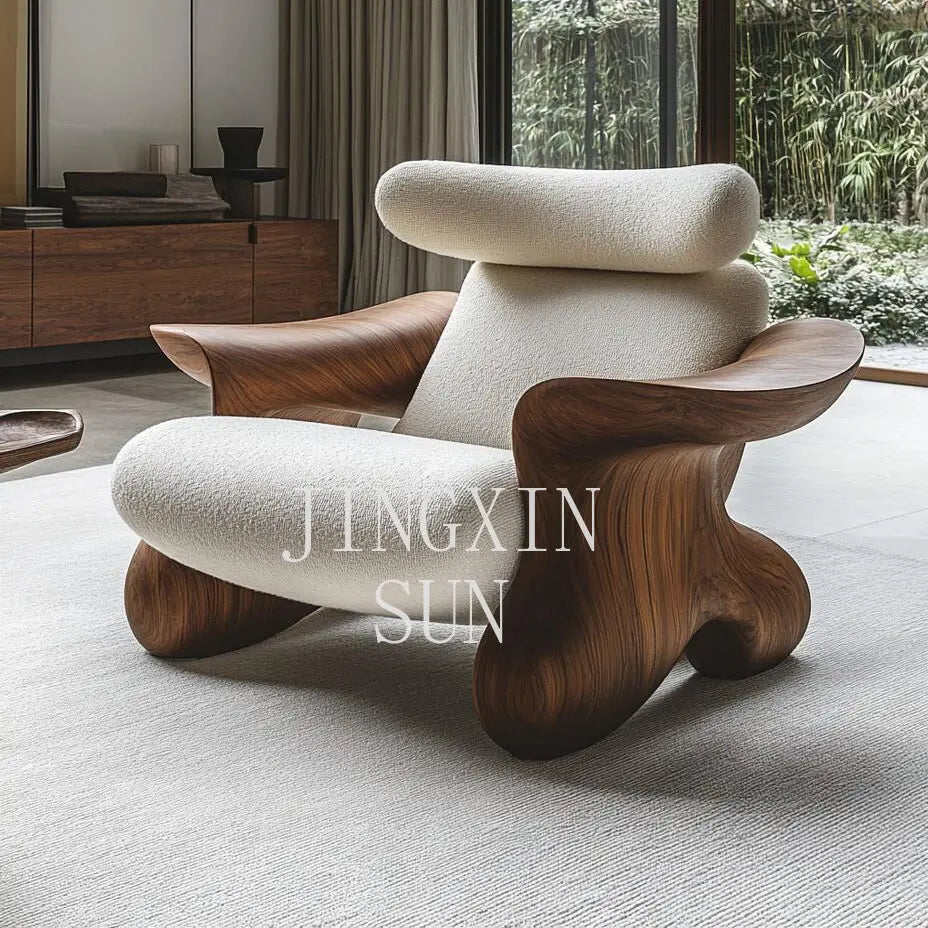 Wind solid wood art soft decoration creative special-shaped single leisure chair designer sofa chair balcony lazy chair