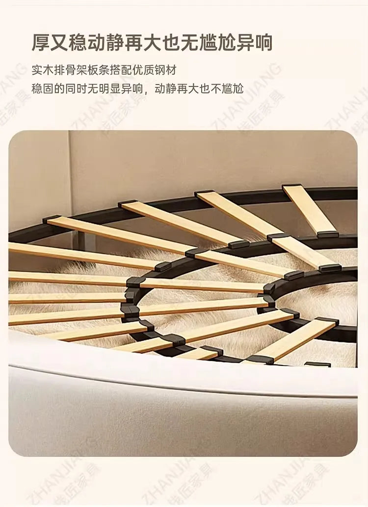 Bedroom Furniture Fabric Cream Style Double Wedding Bed Modern 200 X 200 Home Hotel Design Round Bed King Size Wooden Wood