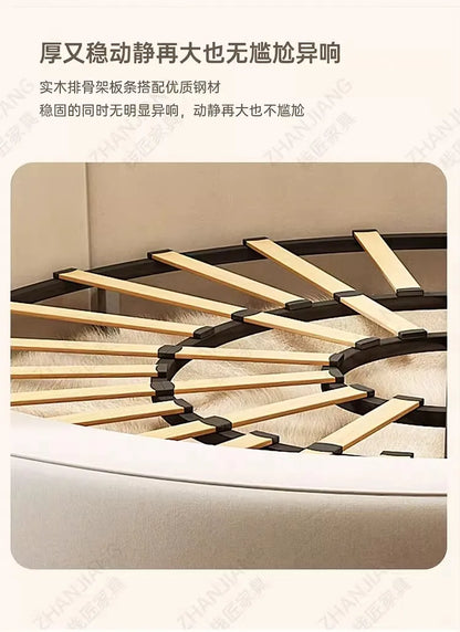 Bedroom Furniture Fabric Cream Style Double Wedding Bed Modern 200 X 200 Home Hotel Design Round Bed King Size Wooden Wood
