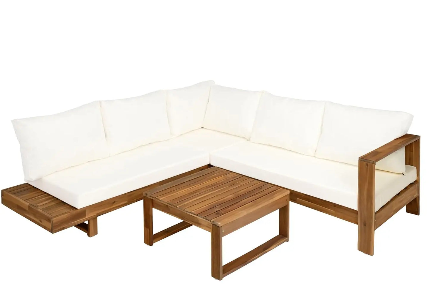 Acacia Wood 4pc Outdoor Sectional Sofa Set with Cushions and Slatted Design - Modern Patio, Deck & Garden Seating, Customized