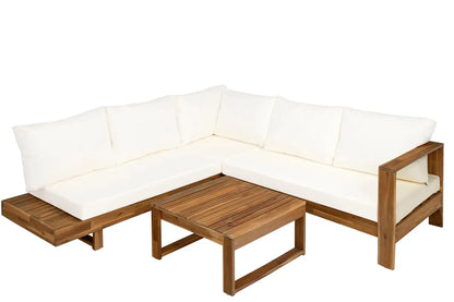 Acacia Wood 4pc Outdoor Sectional Sofa Set with Cushions and Slatted Design - Modern Patio, Deck & Garden Seating, Customized
