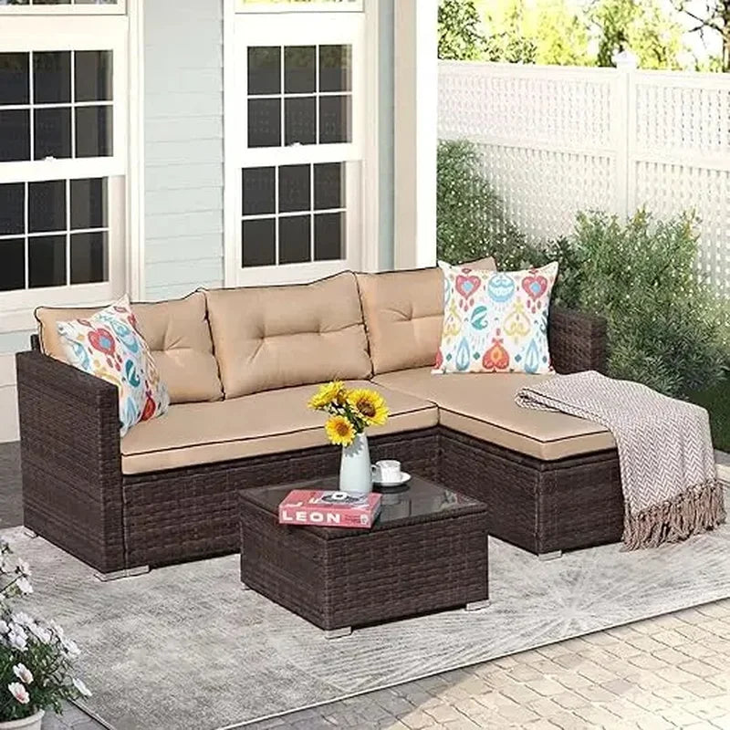 All Weather Outdoor Sectional Patio Sofa Set with Cushions and Wicker Rattan Couch