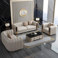 Luxury classic leather sofa set for living room and bedroom, perfect for reception and relaxation in Nordic style