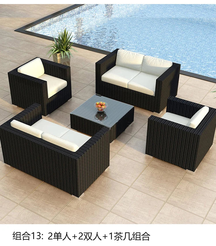 Terrace Modern Garden Sofas Outdoor Combination Courtyard Nordic Garden Sofas Waterproof Pe Rattan Furniture Sofá Jardín MHHYSF